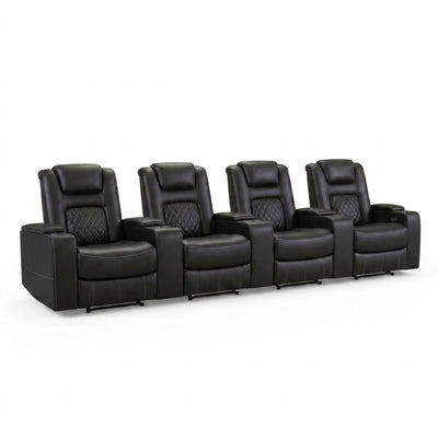 Home Theater Recliners Built for Comfort, Faux Leather, USB Charging Ports, Dual Cup Holders, Set of 4