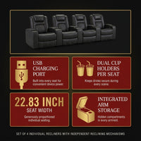 36.22" W Luxury Individual Seat Top Faux Leather Home Theater Seat Recliners Quadruple Seat with USB & Dual Cup Holders & Arm Storage (Set of 4) — Results & Stats