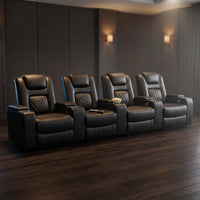 36.22" W Luxury Individual Seat Top Faux Leather Home Theater Seat Recliners Quadruple Seat with USB & Dual Cup Holders & Arm Storage (Set of 4) — Studio Shot