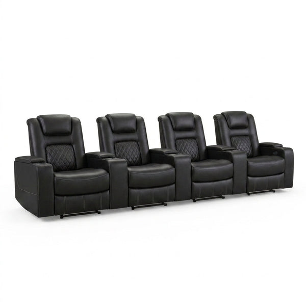 36.22" W Luxury Individual Seat Top Faux Leather Home Theater Seat Recliners Quadruple Seat with USB & Dual Cup Holders & Arm Storage (Set of 4) — Studio Shot
