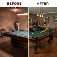Pool Table Crafted for Tournament Play, 1-Inch Slate Bed, Solid Wood Frame, Wool-Blend Surface — Before & After
