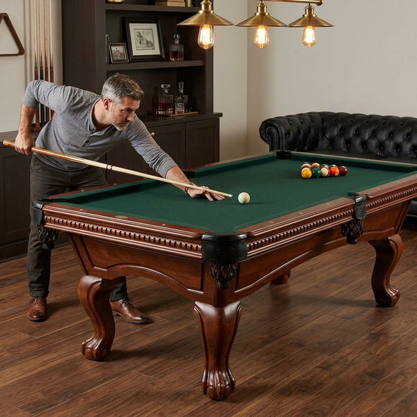 Pool Table Crafted for Tournament Play, 1-Inch Slate Bed, Solid Wood Frame, Wool-Blend Surface