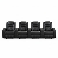 Home Theater Recliners Built for Comfort, Faux Leather, USB Charging Ports, Dual Cup Holders, Set of 4