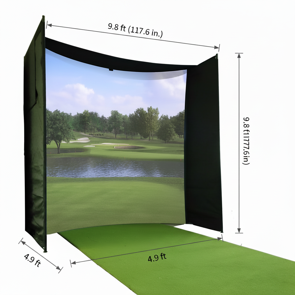 DIY Golf Simulator Impact Screen Frame Enclosure Kit Set, Use with Simulators, Durable Fabric with Velcro, Reinforced Black Border, 9.8'X9.8'X4.9'